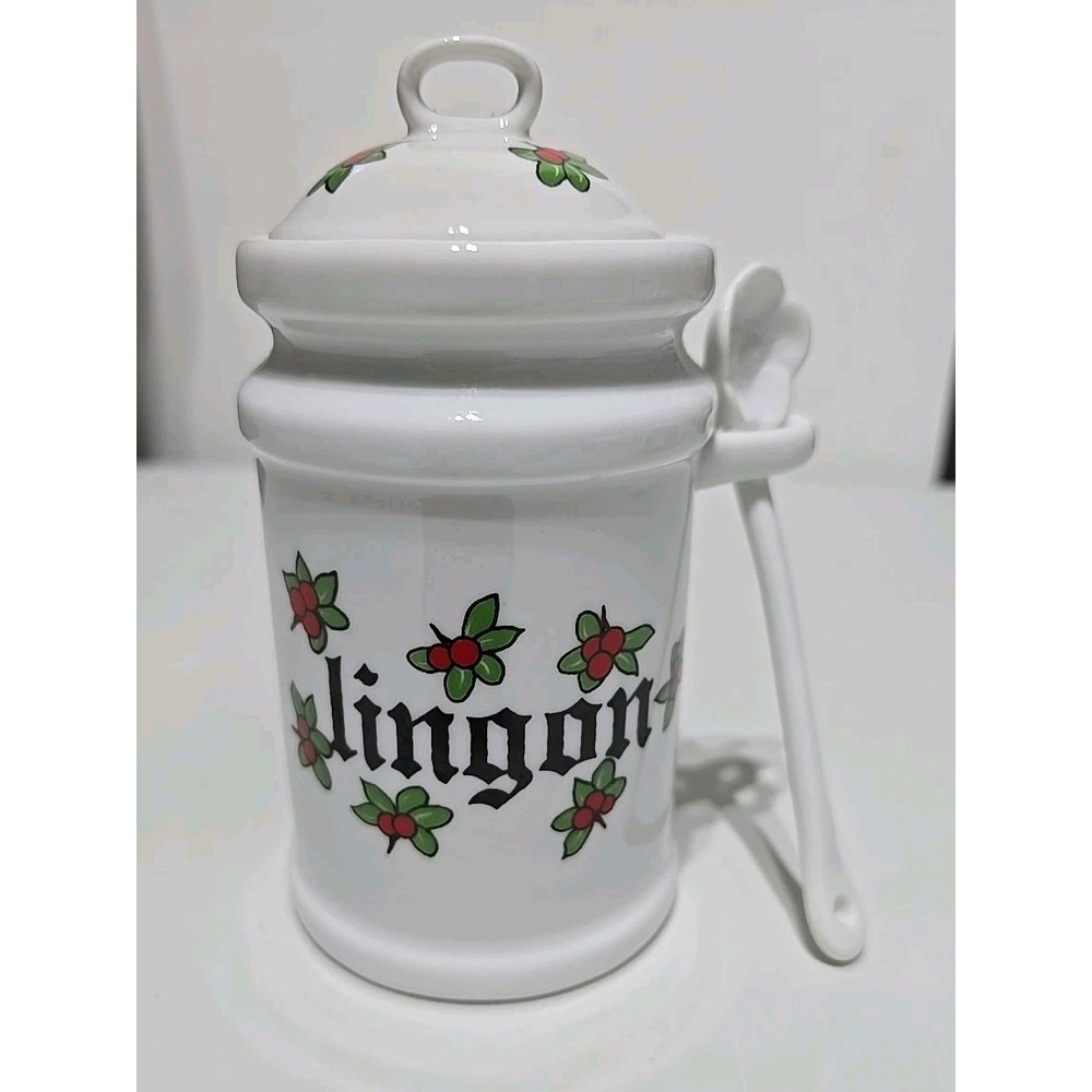 Bergquist Imports Lingon Jam Jar White Ceramic Lingonberry Scandinavian Nordic